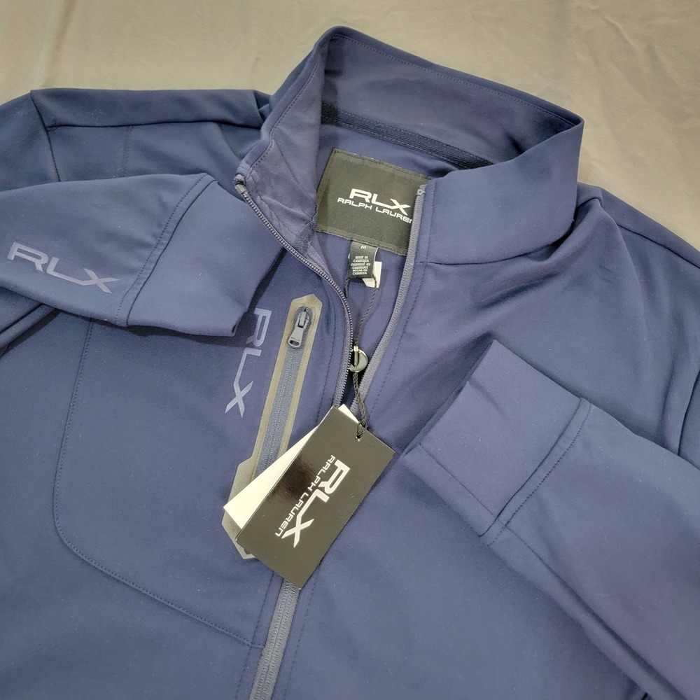 New RLX Jacket Mens Medium Navy Blue Full Zip Wicking Stretch MSRP $198 NWT